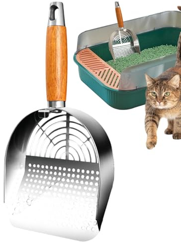 Krmoau Pala de arena para gatos, colador de acero inoxidable para excrementos de gatos, pala para arena para gatos, para mascotas para el hogar para interiores para hombres y mujeres, para limpiar