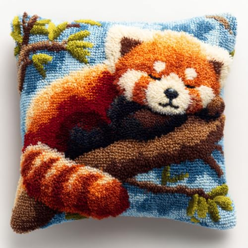 Henypt Kit Cuscino con Gancio di Chiusura panda rosso animale Kits per Realizzare Cuscini fai da te all'uncinetto Knitting Kit Crochet
