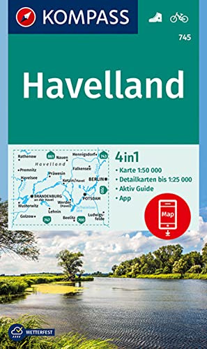 KOMPASS Wanderkarte 745 Havelland 1:50.000: 4in1 Wanderkarte, mit Aktiv Guide und Detailkarten inklusive Karte zur offline Verwendung in der KOMPASS-App. Fahrradfahren.