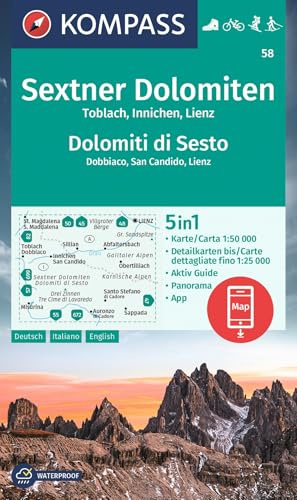 KOMPASS Wanderkarte 58 Sextner Dolomiten, Toblach, Innichen, Lienz / Dolomit di Sesto, Dobbiaco, San Candido, Lienz 1:50.000: 5in1 Wanderkarte, mit ... Fahrradfahren. Skitouren. Langlaufen.