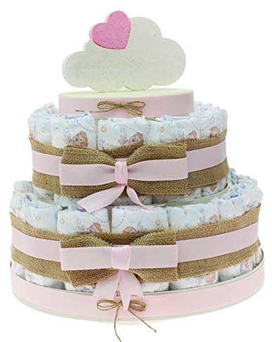 Idea Originale Regalo Torta Pannolini Bambina per Prima Infanzia, Nascita, Baby Shower Originale ed Economico Nuvoletta Bimba (Torta da 30 Pannolini)