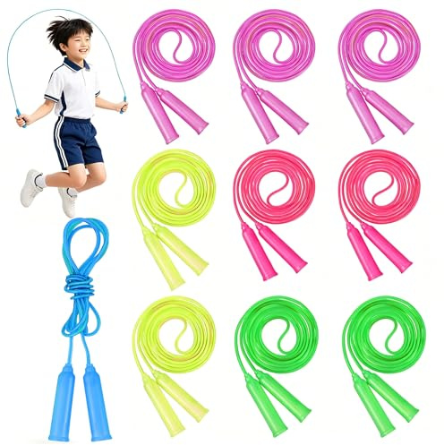10 Pack Kids Jump Rope, Adjustable Skipping Ropes for Girls Boys, 8.2 Feet Colorful Tangle-Free Plastic Jumping RopeSet for Outdoor Fun Activity Sport Party Favor, Random Color