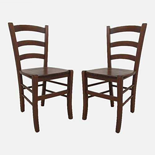 Dmora - Set mit 2 klassischen Holzstühlen, für Esszimmer, Küche oder Wohnzimmer, Made in Italy, cm 44x45h87, Sitzhöhe cm 47, Nussbaumfarbe