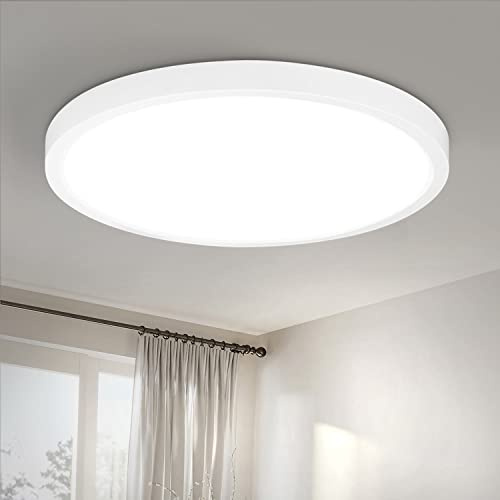 ZMH Deckenlampe LED Deckenleuchte Schlafzimmer - Ø23cm Badezimmerlampe | Flach Schlafzimmerlampe Kaltweiß 18W Küche Deckenbeleuchtung IP44 Wasserdicht Küchenlampe Rund Flurlampe Weiß Badezimmer Flur