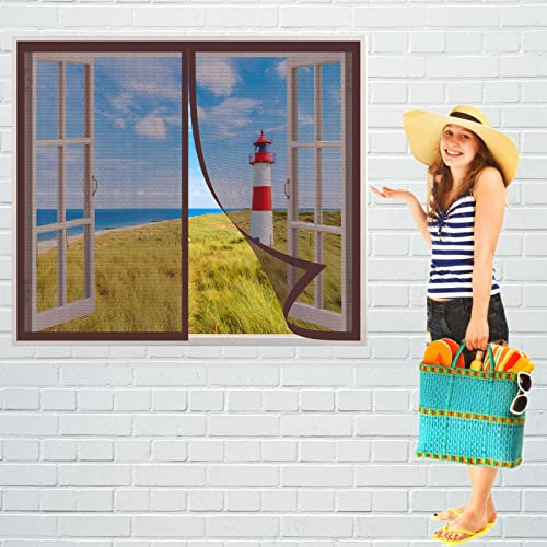 Fliegennetz Fenster Magnet 65 x 130 cm, Insektenschutz Insektenschutzgitter Terrassentür, Automatisches Schließen für Alle Fenster, Braun