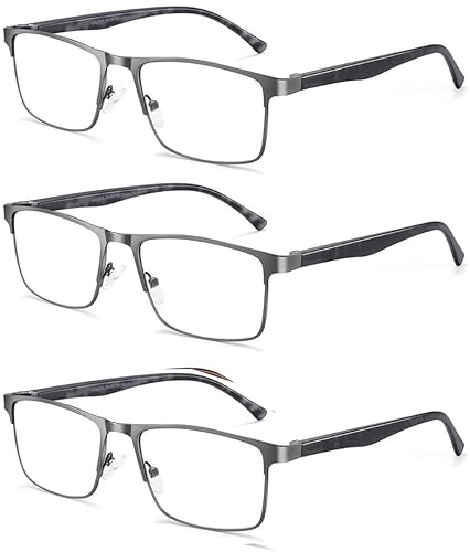 LITIMA 3 STÜCKE Lesebrille Herren Mit Blaulichtfilter, Blaulicht Herren Lesebrille, Feder Scharnier Lesebrillen Sehhilfe Augenoptik Brille