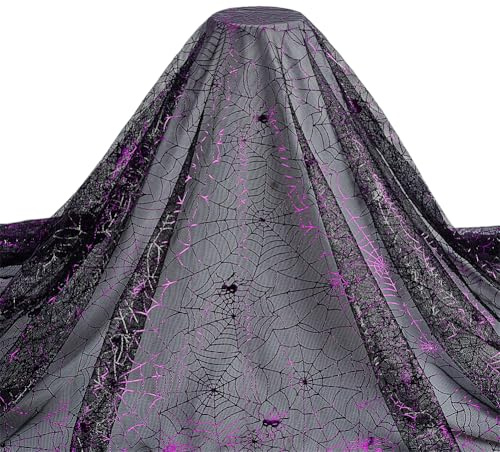 FINGERINSPIRE Halloween Violett Spinnennetz Stoff 100x150 cm - Schwarzer Netzstoff für Hexe Kunsthandwerk, Kostüm, Schleier, Hut, Schneiderei - Stretch Stoff für Party Dekoration