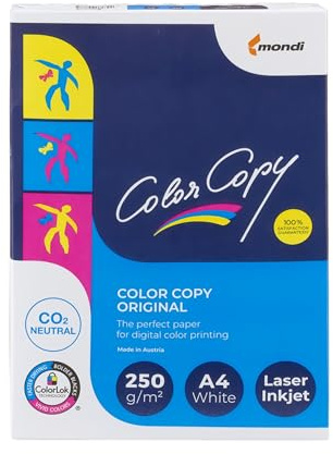 Imballaggi 2000 - Color Copy Risma Carta A4 Liscia 250 g/m² 1 Box x 125 Fogli per Stampante Ink Jet Laser Fax, Bianca Spessa, per Ufficio e Scuola, Non Trapassa Colore