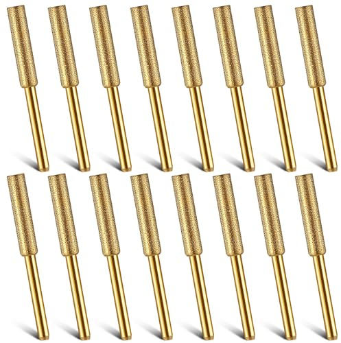 Chumia 16 Pcs Chainsaw Sharpening Stones Diamond Sharpener Grinding Stone File Electric Diamond Sharpening Wheel Golden Chainsaw Accessories for Chain Stone Jewelry(3/16''（4.8 mm）)
