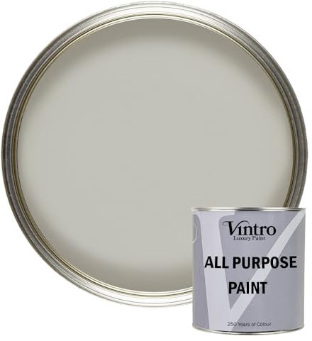 Vintro Paint - All Purpose Paint. Multi-Surface Matt Paint For Indoor/Outdoor Use. Wood, Walls, Doors, Cabinets, Metal, Plastic, Masonry, Furniture, Glass, Tiles, Radiators & Pipes. 250ml (Light Grey)