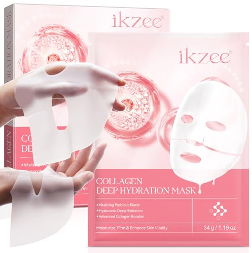 Masque visage au collagène, lot de 4 masques au collagène, masque hydrogel hydratant de nuit, véritables masques visage au collagène à hydratation profonde, amélioration de l'élasticité