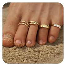 Krfy 4Stück 14K Gold Plattiert Zehenringe für Damen einstellbar Gold Zehenringe Set Nicht anlaufen offenes Band Zehenring Stacking CZ Sommer Strand Fuß Schmuck für Frauen