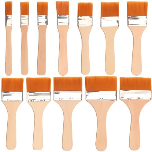 Bangbobi Set di 12 Pennelli Piatti in Nylon con Manico in Legno, per Colori a Olio, Acrilici e Acquerelli, Misure #1-#12