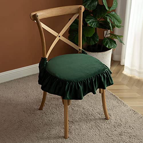 MESCXTY Stuhlkissen aus Samt, elegant, mit Rüschenrand, dekoratives Sitzkissen mit Bändern, Vintage-Stil, quadratisch, für Küche, Esszimmer, Heimdekoration (dunkelgrün, 45,7 x 45,7 cm)