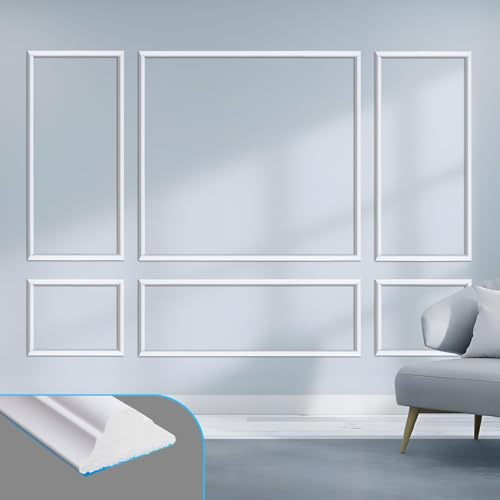 JOOFAN Self-Adhesive Wall Moulding Kit, White, 6-Frame Large Set | Pre-cut paintable polystyrene trim with 6 frames:(2 of 160x76cm + 2 of 58x76cm+1 of 160x178cm+ 1 of 58x178cm)