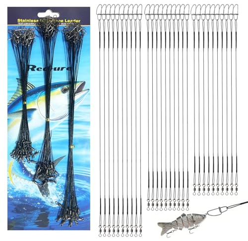 Realure 60Pcs Fishing Leaders, 3 Size Steel Wire Traces for Pike Fishing