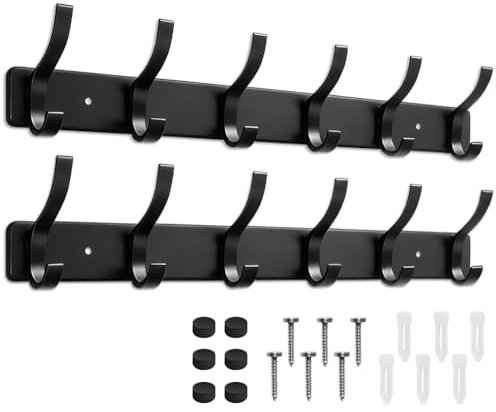 MIVITOOM Coat Hooks Wall Mounted, 2 Pack Heavy Duty Coat Rack, 31cm Length Double Door Hook Rail for Entryway Bedroom Bathroom Kitchen Home Storage Organisation