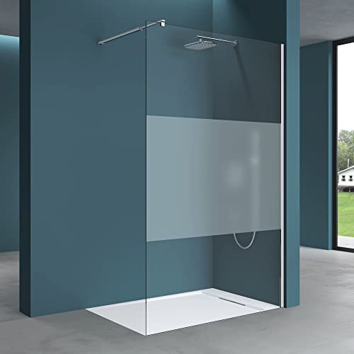 Mai & Mai Duschwand für Dusche Duschabtrennung 90x200cm Walk-In Dusche | Duschtrennwand 8mm ESG-Sicherheitsglas NANO Milchglas BRAM3 Bremen01MS