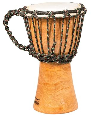 Terre Djembe handgefertigte Trommel, 25,4 cm hoch, 12,7–15,2 cm Kopf, Mahagoniholz, Ziegenhaut | Handgefertigte Trommel mit natürlichen Materialien; warmer, resonanter Klang für Anfänger, Darsteller und Percussion-Praxis.