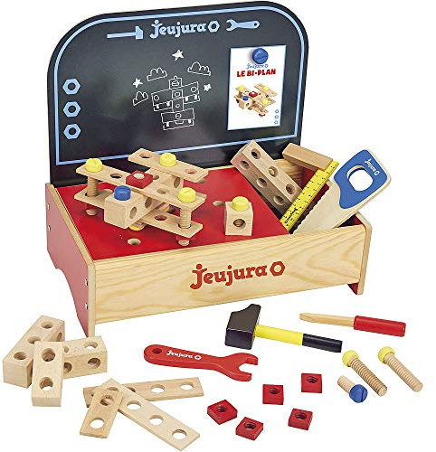 Jeujura - Etabli de Table en Bois - Jeu Imitation Enfant dès 3 Ans - 8593 | Kit Bricolage enfant, Marteau, scie, tournevis, clé et équerre - Jeu d’imitation bricolage - Idée cadeau
