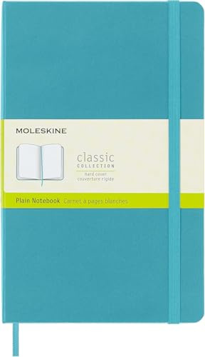 Moleskine Classic Notebook, Taccuino con Pagine Bianche, Copertina Rigida e Chiusura Elastica, Formato Large 13 x 21 cm, Colore Azzurro, 240 Pagine