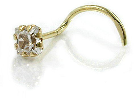 Piercing Nasenstecker mit Zirkonia, Quadrat 585 Gold Gelbgold