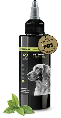 Peticare Perro Aceite de Cuidado Limpiador para Acaros del Oido y Anti-Parasitos - Gotas de Tratamiento, Limpia Eficazmente Orejas, Detiene Otitis Parasitaria - petDog Health 2108