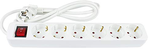 Ciabatta elettrica con interruttore – 6 prese – spina multipla – spina con contatto di protezione su 6 prese con contatto di protezione, protezione bambini, sicurezza testata (GS) – bianco – cavo da
