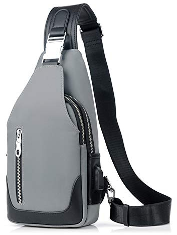 FANDARE Mode bröstväska herr axelväska axelväska med USB vattentät axelväska, sling-väska, för cykling, äventyr, ridning, jakt, resor, Grå b, L