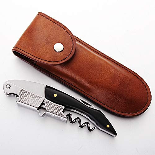 LTLWSH Sacacorchos para Meseros Ideal para Sumiller y Camareros, con Funda de Piel PU,Amantes de la Enología Abrebotellas de y Cortador de Hoja Hecho de Acero Inoxidable,A