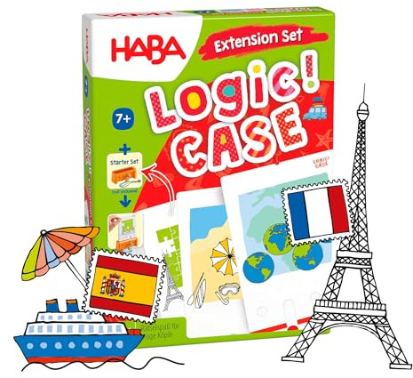 HABA Logic! Case Extension Set Vacaciones & Viajes, Juego de lógica para niños a Partir de 7 años, Juego de Rompecabezas. Juego de Viaje, Juego para 1 Jugador