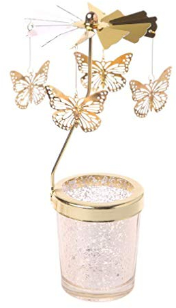 COMVIP Porte-Bougie Rotatif Carrousel Bougeoir Bougie Chauffe-Plat Fantaisie M: Doré - Papillon