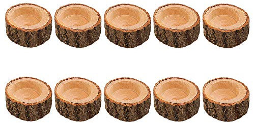 VOANZO Holz Rinde Kerzenhalter 10 Stücke Kreative Holz Handwerk Dekoration Blume Blumentopf Kerzenständer Halter (2,4x1 Zoll)
