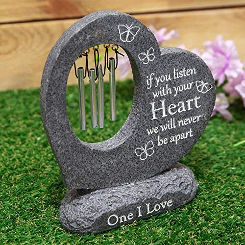 Pensées pour Vous Widdop & Co Grave Memorial/Cremation Marker Heart WINDCHIME Stone Résine Grise