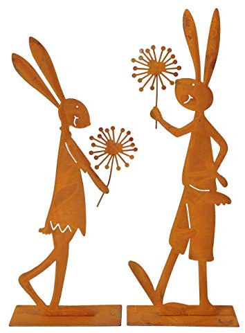 ETC dekorative witzige Deko-Figur Silhouette Hasen mit Pusteblümchen Metall edelrost Preis für 2 Stück