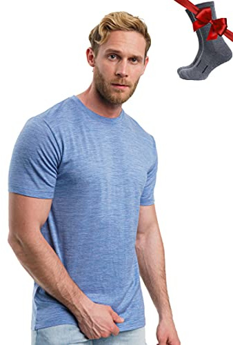 Merino.tech Camiseta Lana Merino Hombre - Camiseta Interior Hombre 100% de Lana Merino con Calcetines (Deep Blue, X-Large)
