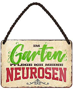 Gartendeko Schild - lustig und dekorativ mit witzigen Spruch - Metallschild mit Kordel und Saugnapf - Deko Hängeschild - Dekoration Haustür Balkon Terrasse Schrebergarten Gartenhütte - 18x12cm