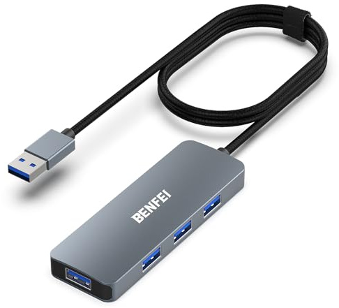 4-Port USB 3.0 Hub mit 1 Meter Kabel, BENFEI Ultra-Slim USB 3.0 Hub Kompatibel mit MacBook, Mac Pro, Mac mini, iMac, Surface Pro, Flash-Laufwerk und Mobile Festplatte[Nylon geflochten&Aluminum Alloy]