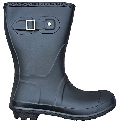 TOSH Womens Wellingtons Short Half Leg Boots Festival Wellies Dog Walking Ladies Buckle Adjustable Camping (Black, uk_footwear_size_system, adult, women, numeric, medium, numeric_8)