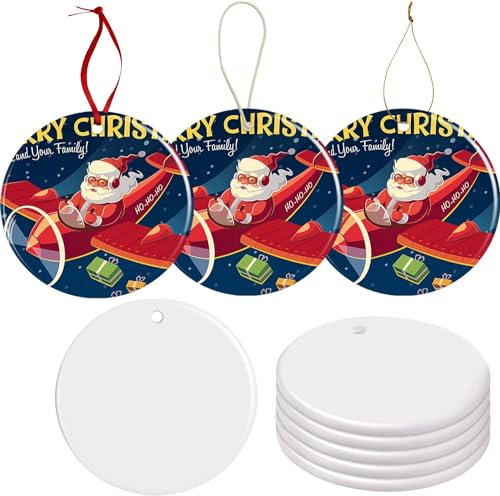 Keramik-Sublimations-Ornamente, blanko, Weihnachten, personalisiertes Ornament, 8,9 cm, rund, weiß, Großpackung zum Selbermachen, Weihnachten, Baumdekoration