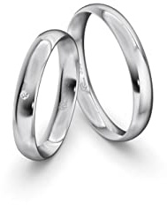 JC Trauringe Weißgold 333 Paarpreis Eheringe Gold | Verlobungsringe Gold breit 3,5 mm I Partnerringe mit Gravur in edler Schatulle I 2 Hochzeitsringe Herrenring & Damenring mit Stein (Profil 07)