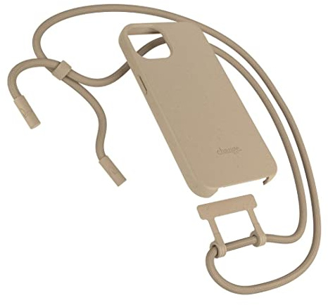 Woodcessories - Change Case, Nachhaltige Handykette abnehmbar kompatibel mit iPhone 14 Plus Hülle mit Band beige - biologisch abbaubar