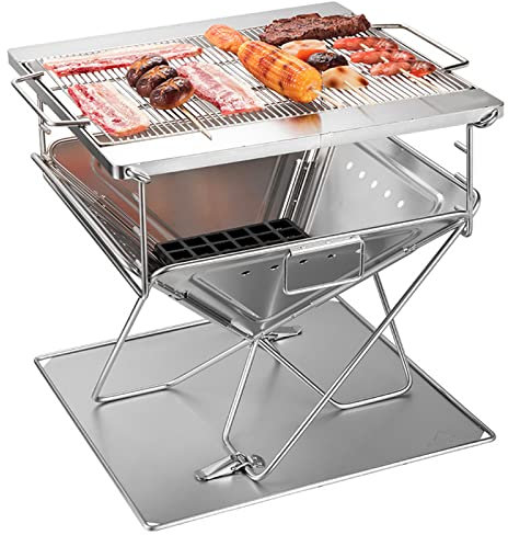 Adima Folding Lagerfeuer Grill, Edelstahl Holzkohlegrill, Tragbar Camping Feuergrube Outdoor Holzofen Brenner Mit Tragetasche, Quadratisch