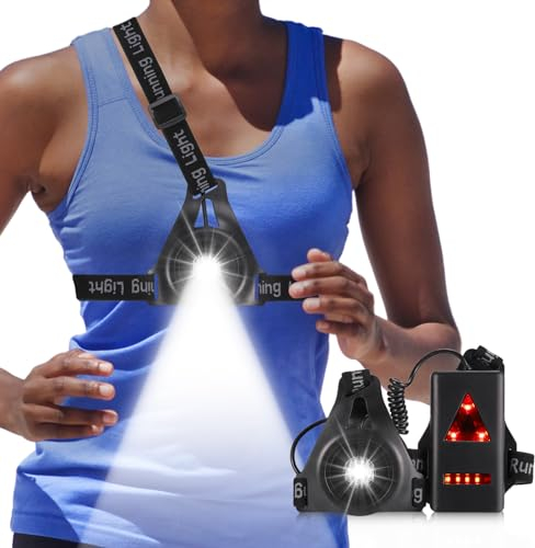 JIZZU Lauflampe Joggen Brustlampe, Biking Lauflicht IPX5 Wasserdicht, USB Sports Lauflicht Wiederaufladbare Lauflampe, 360° Reflektierend Brustlicht, LED Brustlampe Joggen und Laufen