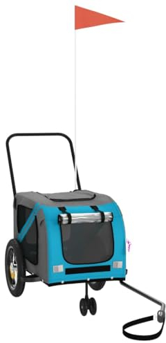 vidaXL Fahrradanhänger für Hunde, Hundeanhänger mit Reflektoren Flagge, Hundetransporter Maximale Belastbarkeit 30 kg, Haustier Transportwagen, Blau Schwarz Oxford-Gewebe Eisen