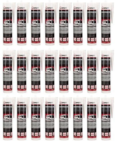 24x dubaust Karosseriekleber Montageklebstoff Dichtstoff für Auto Wohnmobil Innen + Aussen UV-resistent Haftung auf allen Untergründen Karosseriekleber Caravan Dichtmasse 290ml Kartusche schwarz