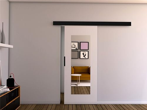 MINIO go for it - Schiebetüren 96 cm mit Spiegel, Schiebetür Zimmertür PRIM I, Schiebetürsystem für Zimmer, Dekorative Elemente, Wandmontage, Türe Innen - Weiss/Schwarz