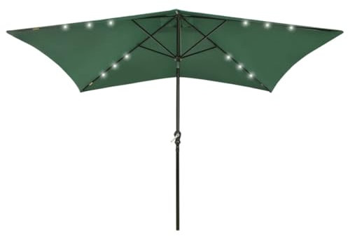 THOYTOUI Sonnenschirm, Angel schirmzelt Fishing umbrella Angelschirm Angelzelte Geeignet für Veranda Balkon Terrasse Garten mit LEDs und Stahl-Mast Grün 2x3 m