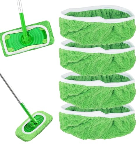 Issimober 4 Stück Bodentücher für Bodenwischer, 25,4 x 11, 5cm Tücher Mikrofaser Set, Wiederverwendbar Nass Trocken Wischmopp Bezug für die Reinigung von Hartböden, Holzböden