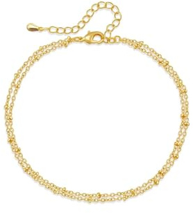 SJUIEO Femmes Or Argent Cheville Or 18K Cheville Double Couche Réglable Léger Étanche Bijoux Mode